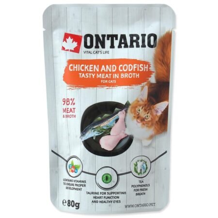 ONTARIO Chicken and Codfish in Broth – konservai katėms su vištiena ir menke 80g