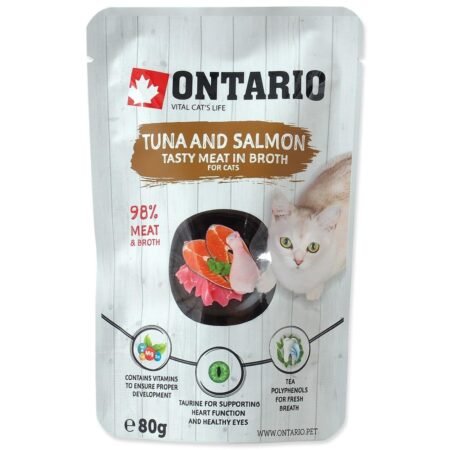 ONTARIO Tuna & Salmon – konservai katėms su tunu ir lašiša sultinyje 80g