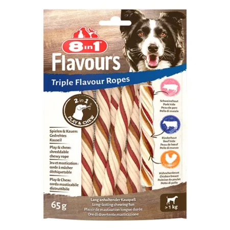 8in1 FLAVOURS trigubo skonio skanėstas šuniui, virvelės, 65g